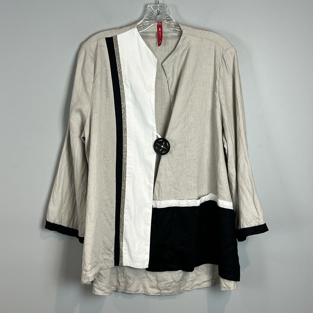 IC by Connie K Linen Blazer Jacket Size XL Artsy Single Button